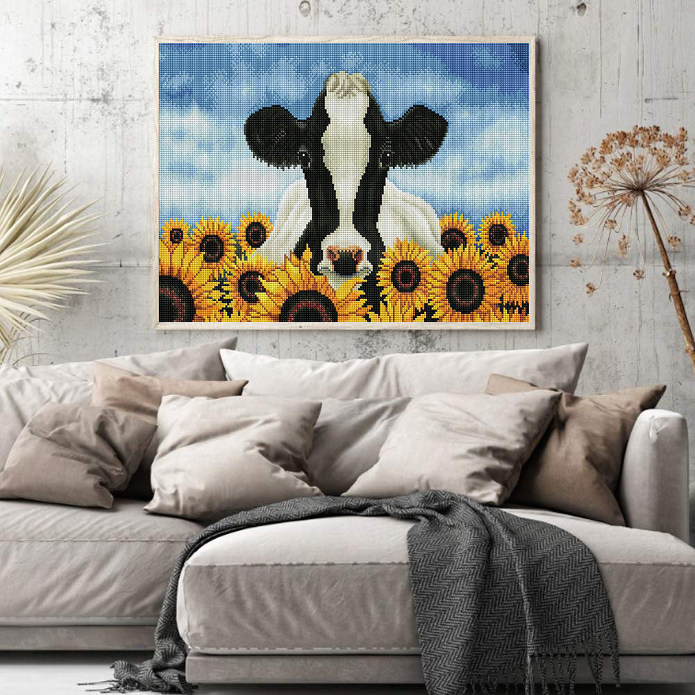 Sunflowers And Cows - 11CT Stamped Cross Stitch 50*40CM