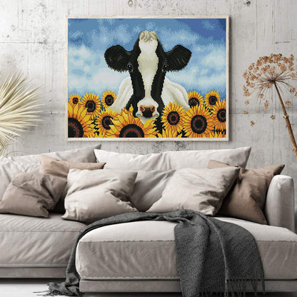 Sunflowers And Cows - 11CT Stamped Cross Stitch 50*40CM