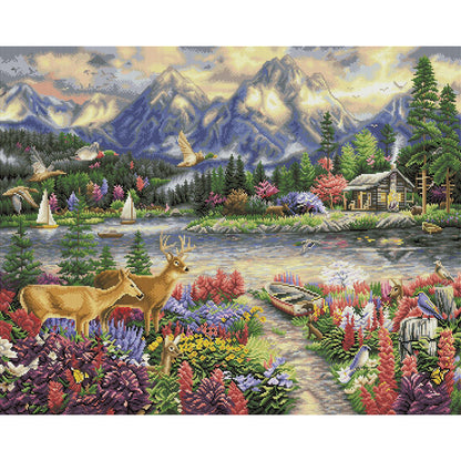 Deer Bathing In The Sun - 11CT Stamped Cross Stitch 50*40CM