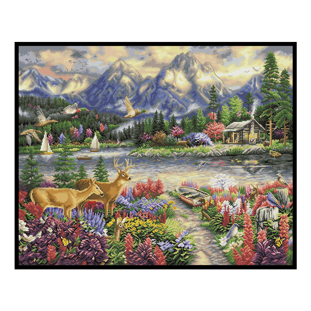 Deer Bathing In The Sun - 11CT Stamped Cross Stitch 50*40CM