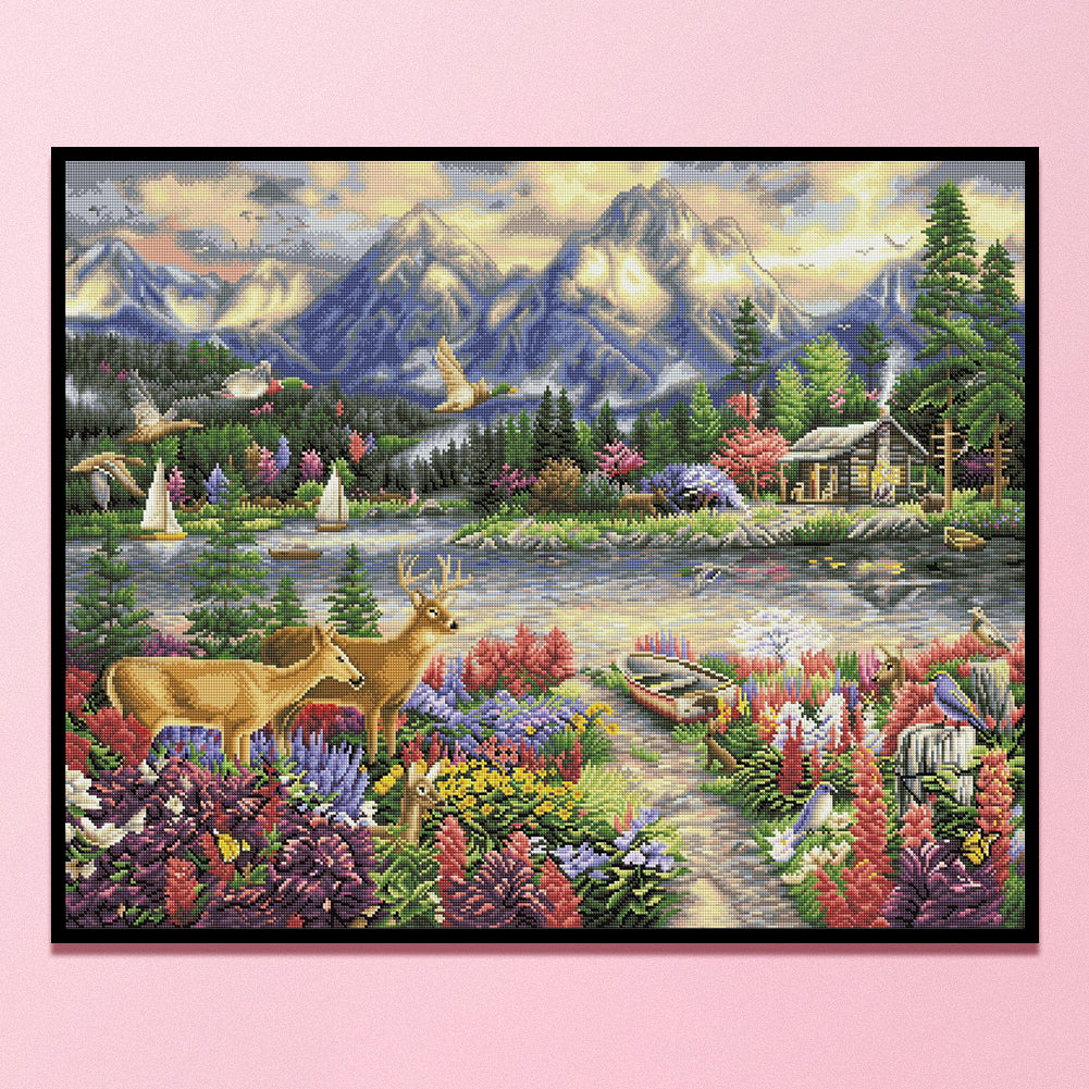 Deer Bathing In The Sun - 11CT Stamped Cross Stitch 50*40CM