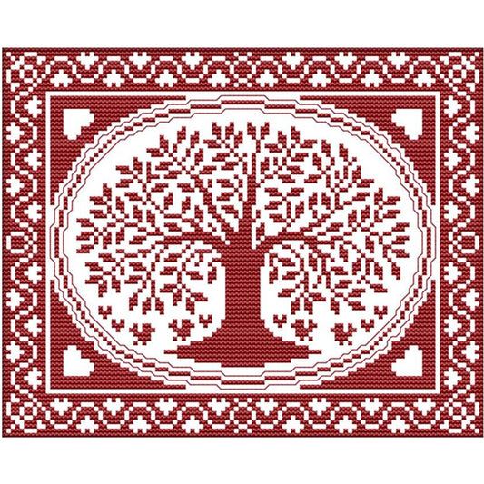 Oval Happiness Tree - 14CT Counted Cross Stitch 28*21CM