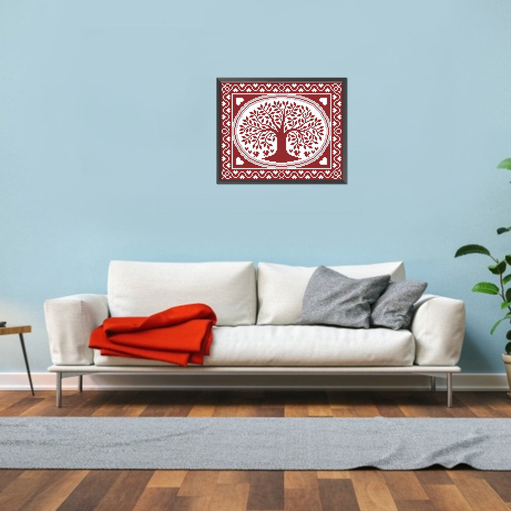 Oval Happiness Tree - 14CT Counted Cross Stitch 28*21CM