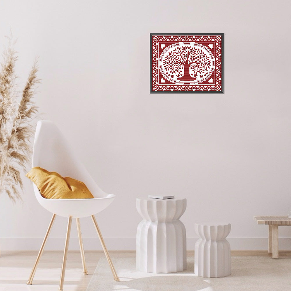 Oval Happiness Tree - 14CT Counted Cross Stitch 28*21CM