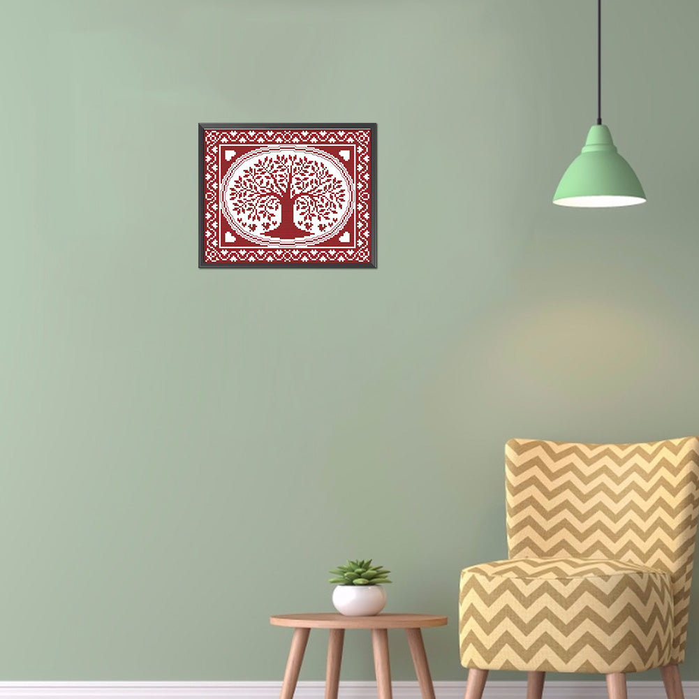 Oval Happiness Tree - 14CT Counted Cross Stitch 28*21CM