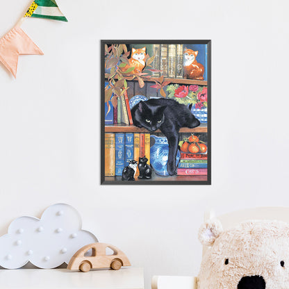 Cat On Bookshelf - 11CT Stamped Cross Stitch 40*50CM