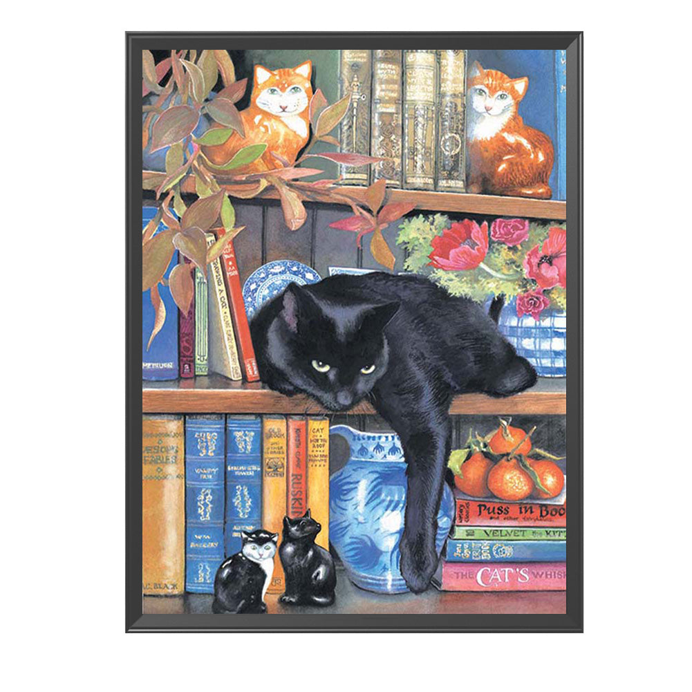 Cat On Bookshelf - 11CT Stamped Cross Stitch 40*50CM