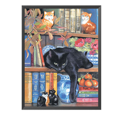 Cat On Bookshelf - 11CT Stamped Cross Stitch 40*50CM