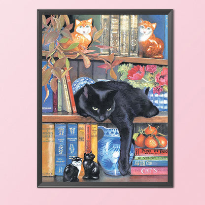 Cat On Bookshelf - 11CT Stamped Cross Stitch 40*50CM