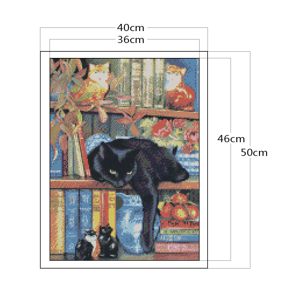 Cat On Bookshelf - 11CT Stamped Cross Stitch 40*50CM