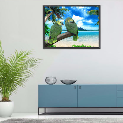Seaside Green Parrot - Full Round Drill Diamond Painting 50*40CM