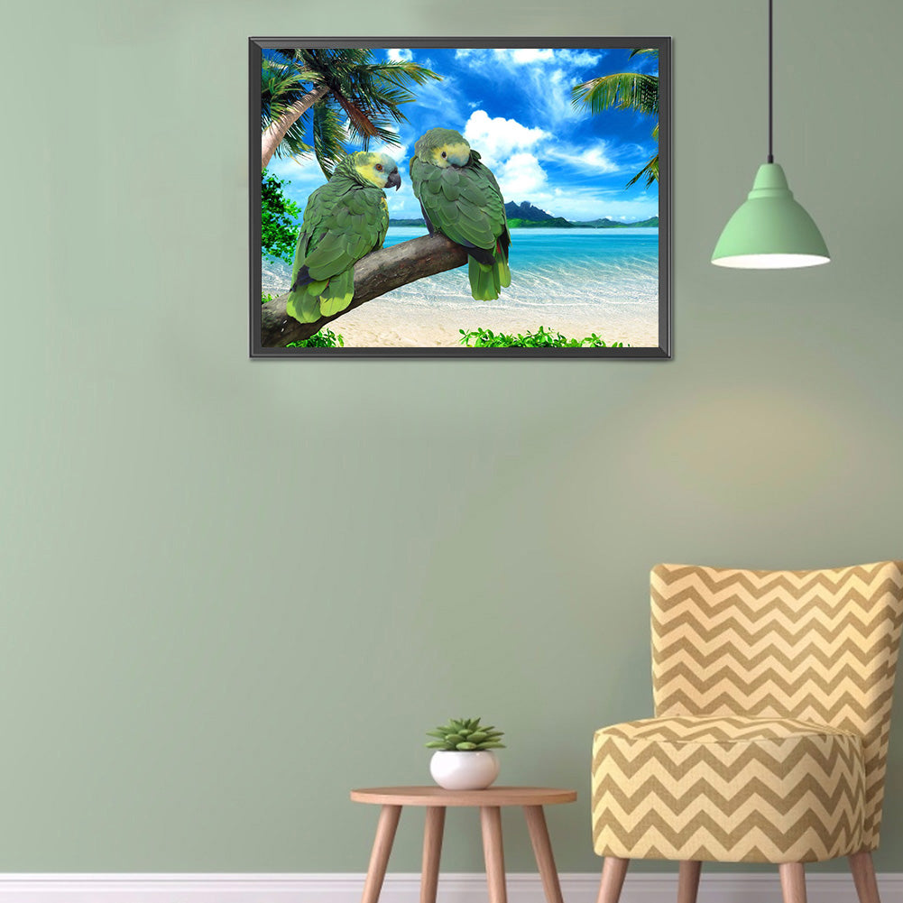 Seaside Green Parrot - Full Round Drill Diamond Painting 50*40CM