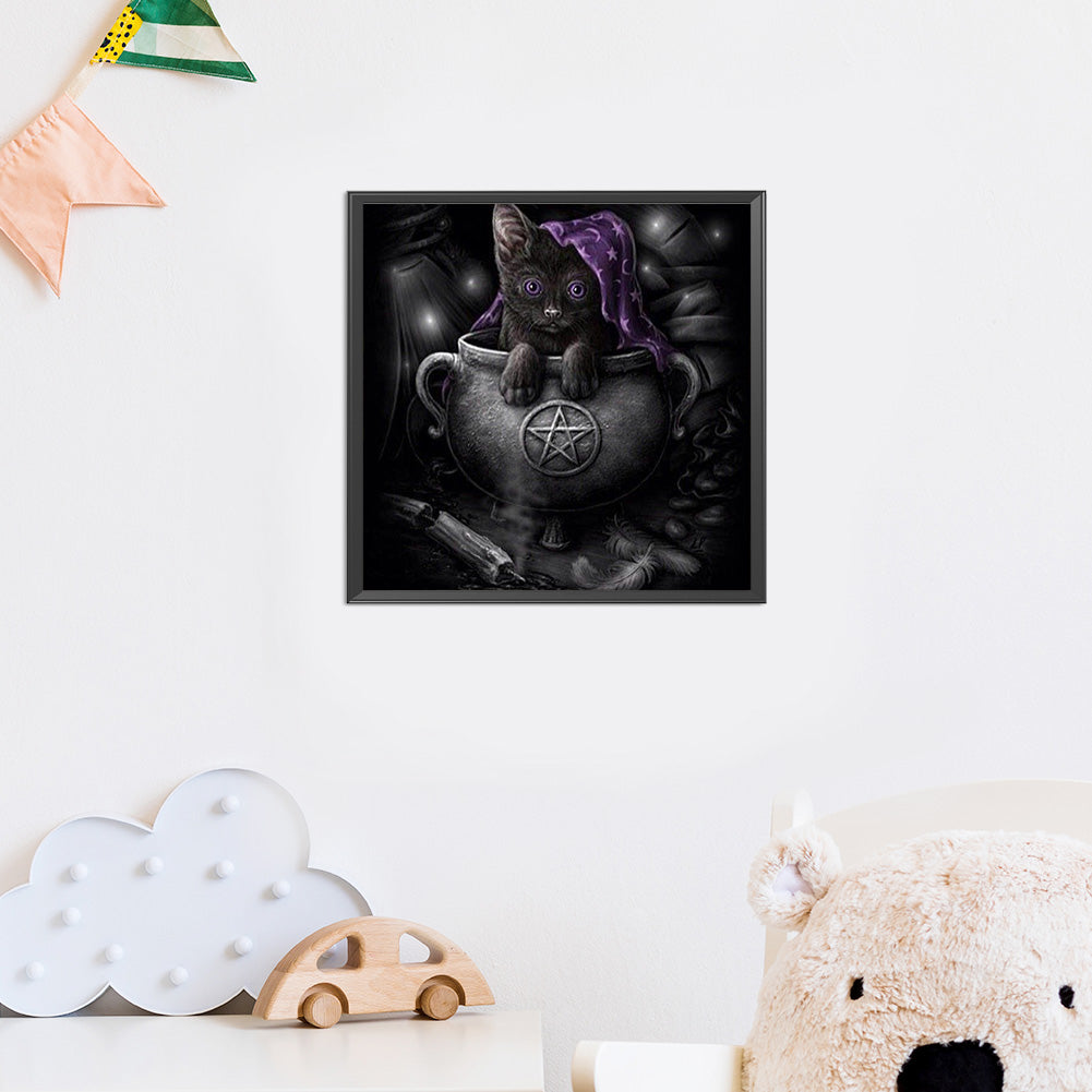 Black Cat In The Dark - 11CT Stamped Cross Stitch 50*50CM