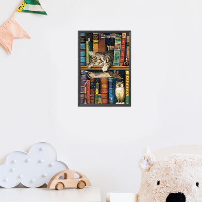 Cat On Bookshelf - 11CT Stamped Cross Stitch 40*60CM