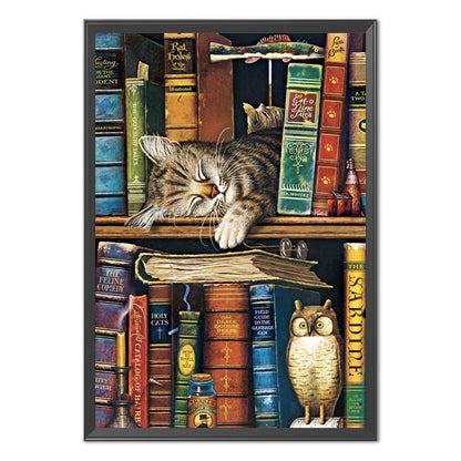 Cat On Bookshelf - 11CT Stamped Cross Stitch 40*60CM