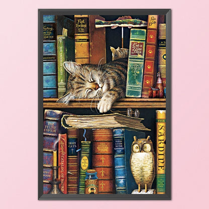 Cat On Bookshelf - 11CT Stamped Cross Stitch 40*60CM