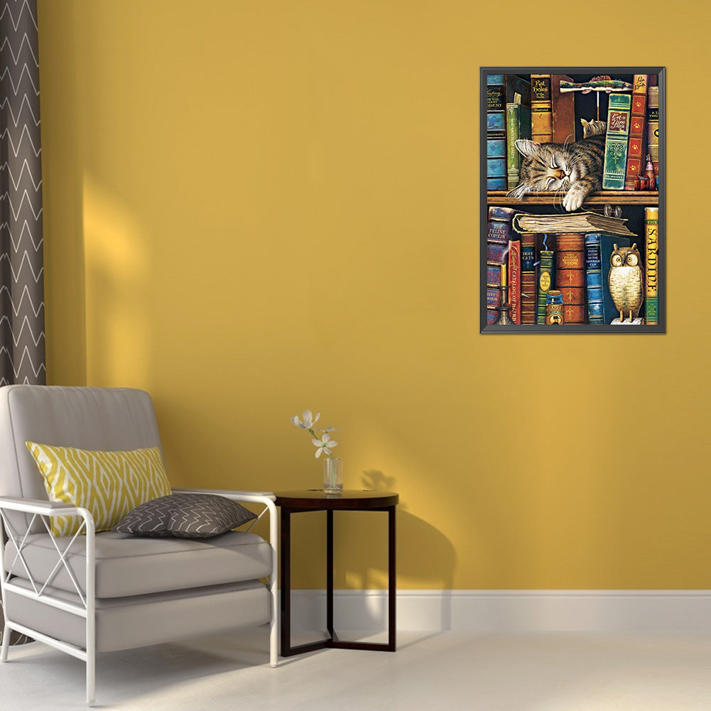 Cat On Bookshelf - 11CT Stamped Cross Stitch 40*60CM