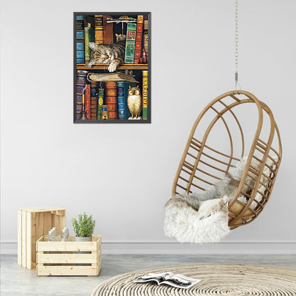 Cat On Bookshelf - 11CT Stamped Cross Stitch 40*60CM