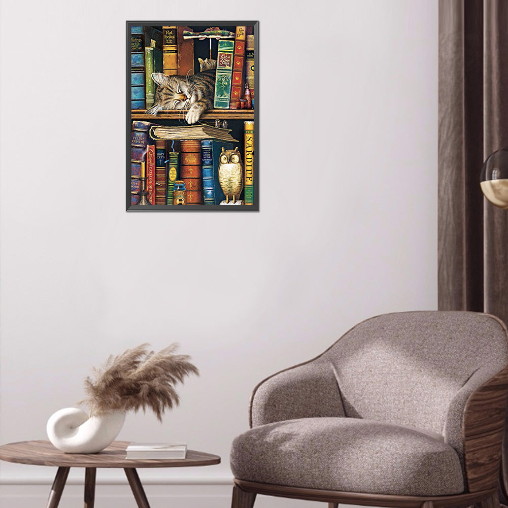 Cat On Bookshelf - 11CT Stamped Cross Stitch 40*60CM