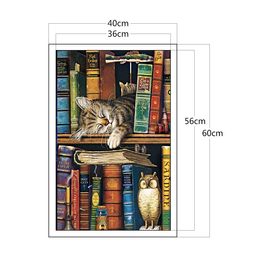 Cat On Bookshelf - 11CT Stamped Cross Stitch 40*60CM