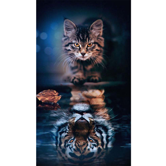 Cat Reflection - Full Round Drill Diamond Painting 40*70CM