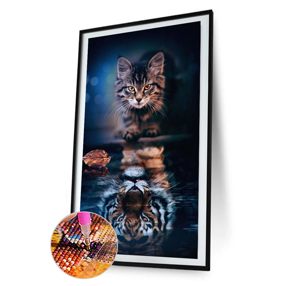 Cat Reflection - Full Round Drill Diamond Painting 40*70CM