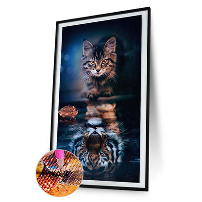 Cat Reflection - Full Round Drill Diamond Painting 40*70CM