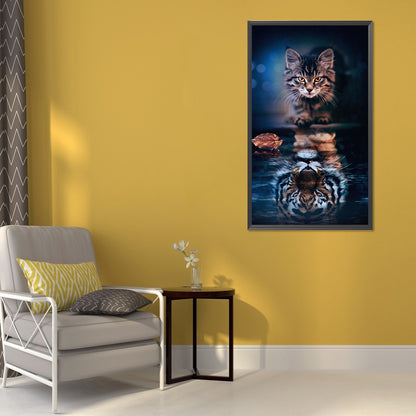 Cat Reflection - Full Round Drill Diamond Painting 40*70CM