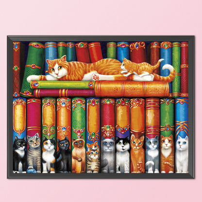 Cat On Bookshelf - 11CT Stamped Cross Stitch 50*40CM