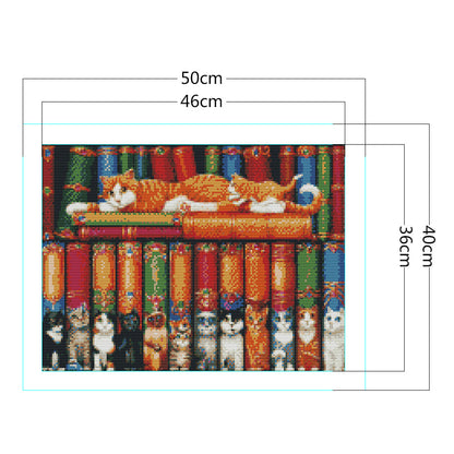 Cat On Bookshelf - 11CT Stamped Cross Stitch 50*40CM