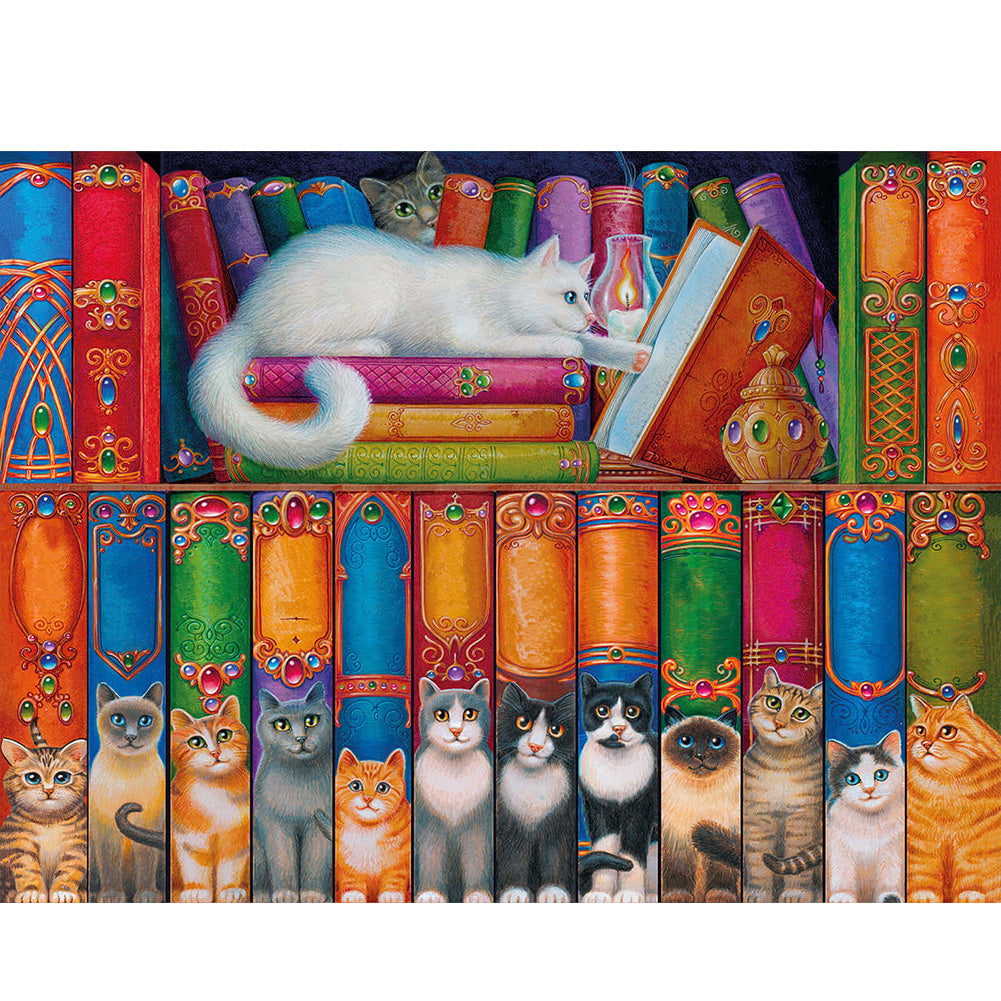 Cat On Bookshelf - 11CT Stamped Cross Stitch 50*40CM