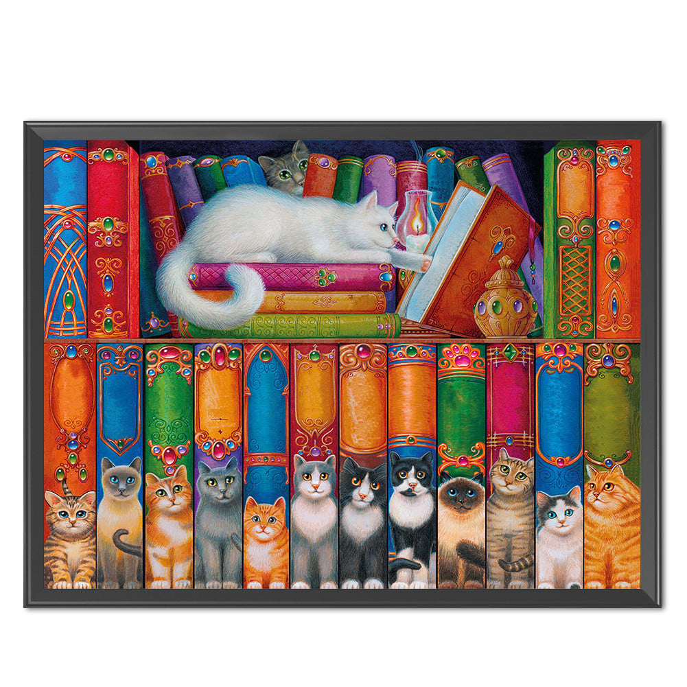 Cat On Bookshelf - 11CT Stamped Cross Stitch 50*40CM