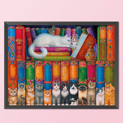 Cat On Bookshelf - 11CT Stamped Cross Stitch 50*40CM