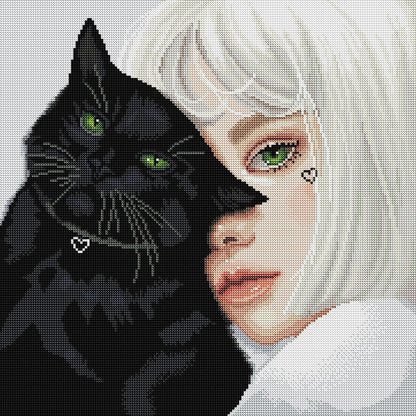 Black Cat And Girl - 11CT Stamped Cross Stitch 50*50CM