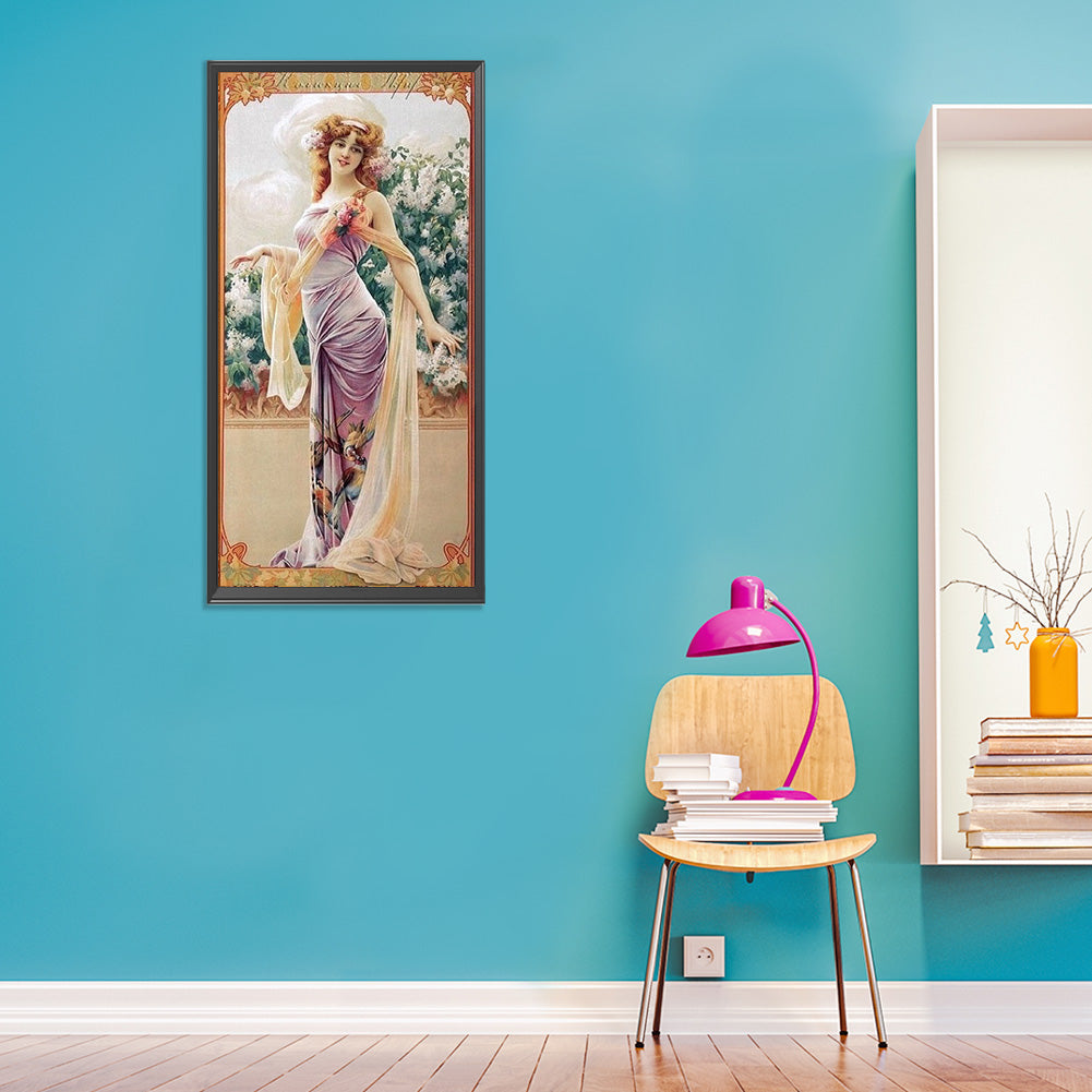 Retro Woman - Full Round Drill Diamond Painting 30*60CM