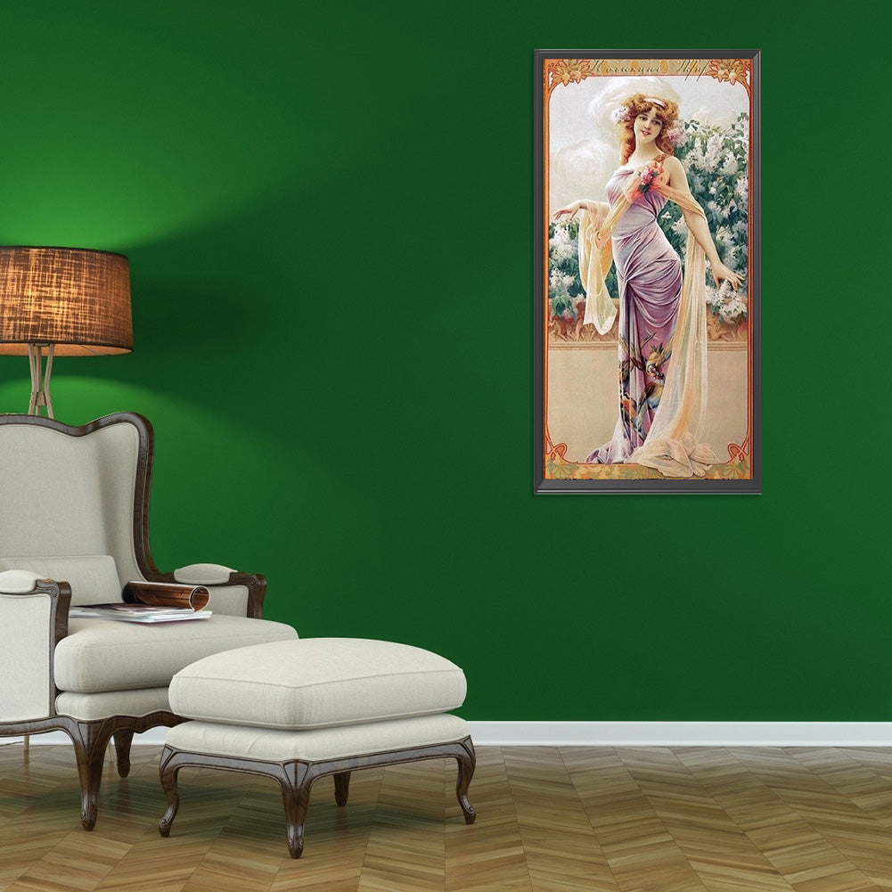 Retro Woman - Full Round Drill Diamond Painting 30*60CM