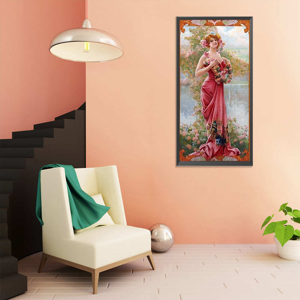 Retro Woman - Full Round Drill Diamond Painting 30*60CM