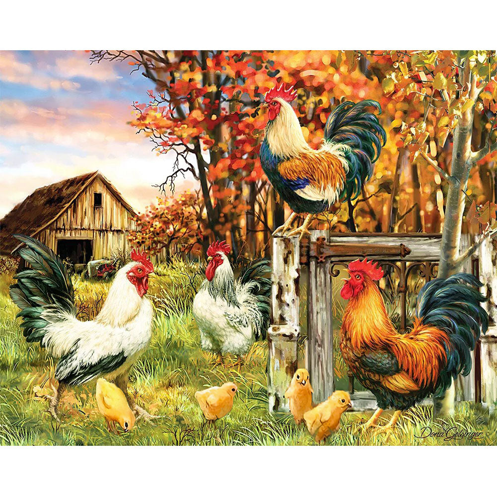 Rooster And Chicks - 11CT Stamped Cross Stitch 40*50CM