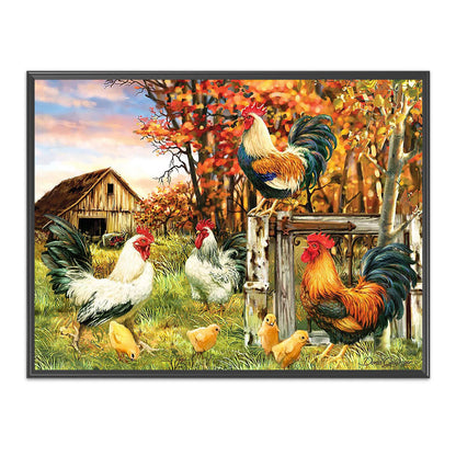 Rooster And Chicks - 11CT Stamped Cross Stitch 40*50CM