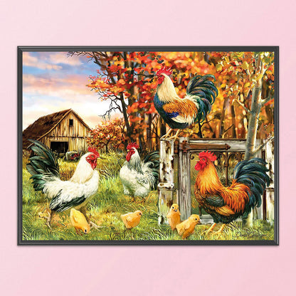 Rooster And Chicks - 11CT Stamped Cross Stitch 40*50CM