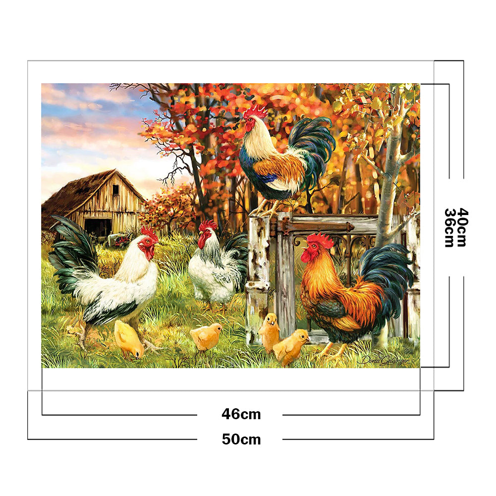 Rooster And Chicks - 11CT Stamped Cross Stitch 40*50CM