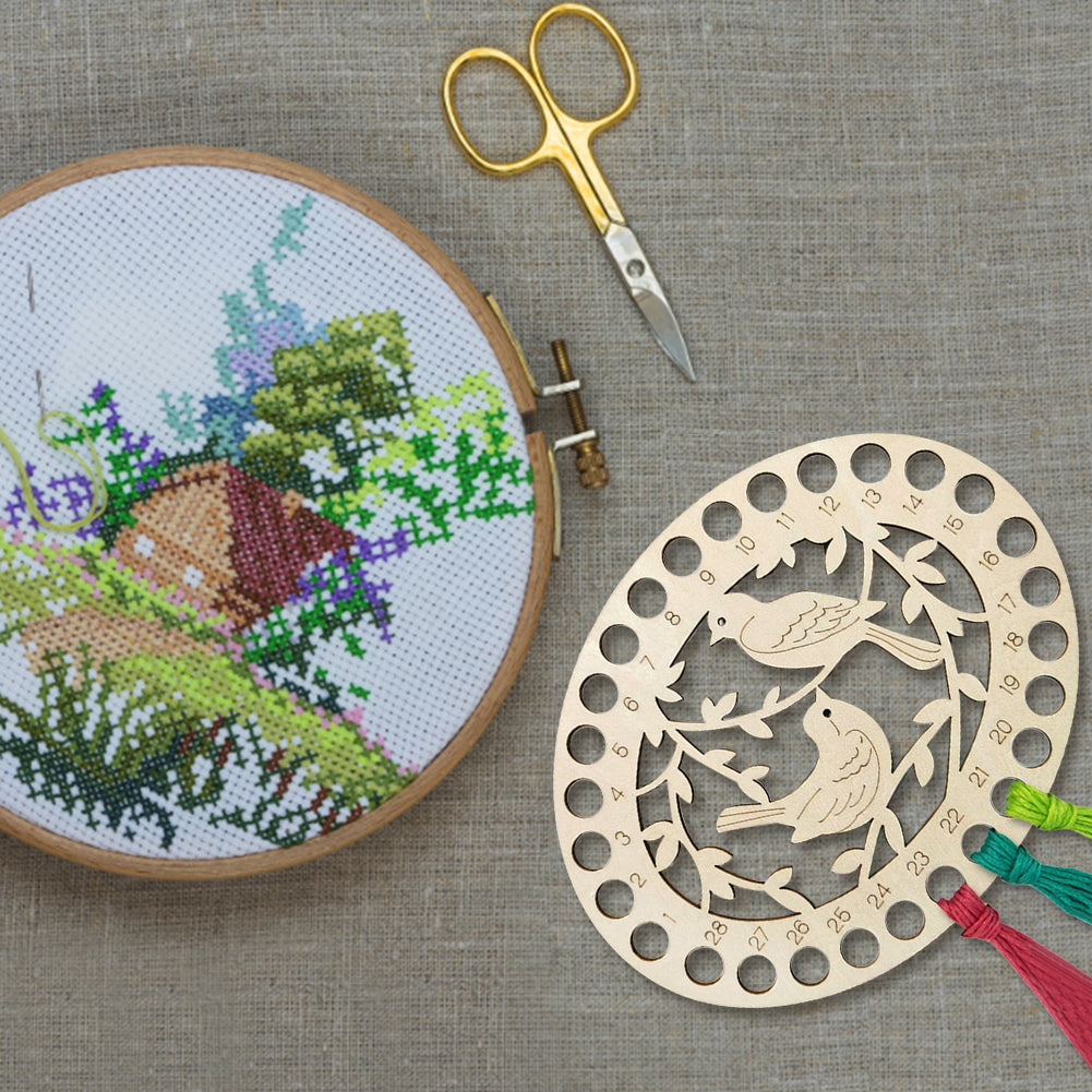 Wooden Bird Embroidery Floss Organizer Cross Stitch Thread Holder Storage