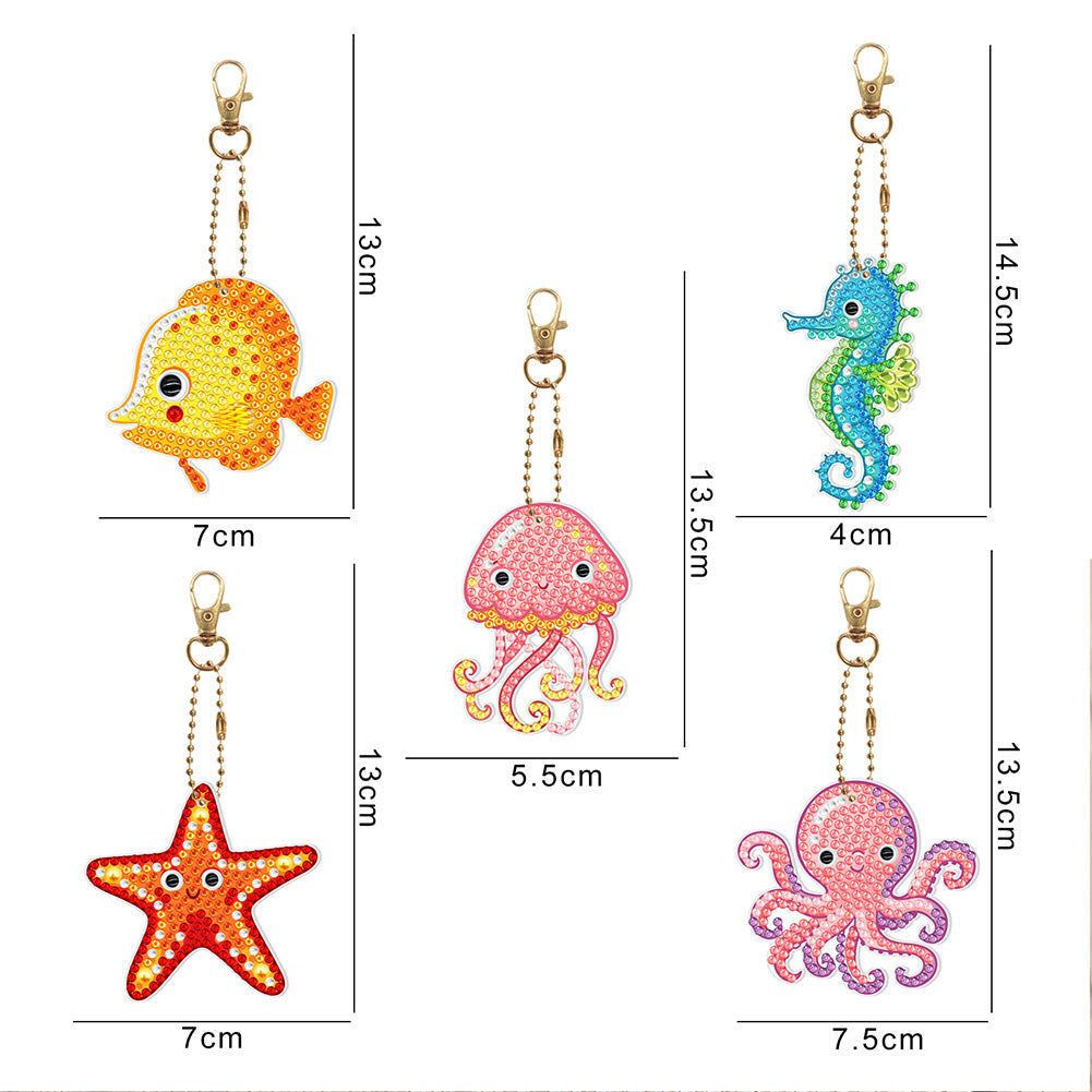 5pcs Diamond Painting Keychain DIY Special-shaped Drill Key Ring Pendants