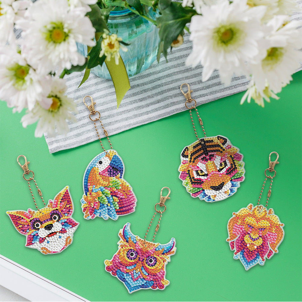 5pcs Diamond Painting Keychain DIY Special-shaped Drill Key Ring Pendants