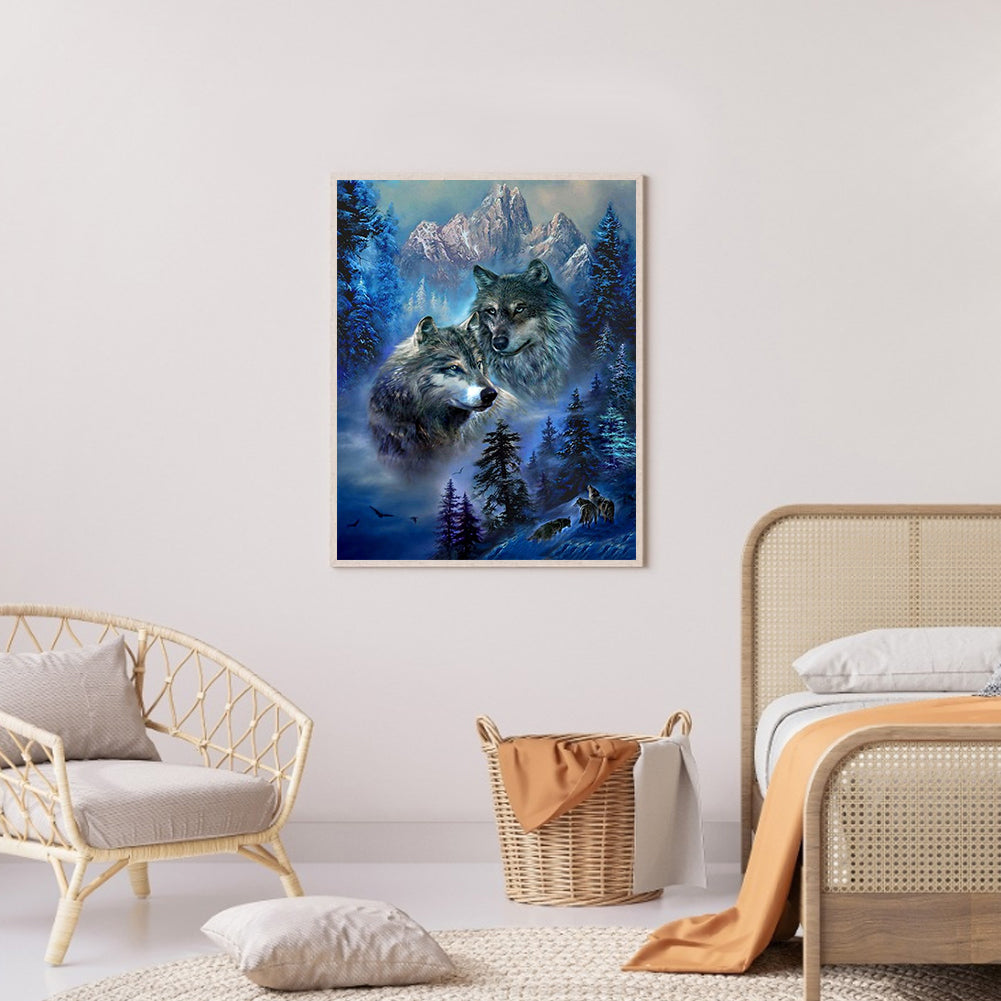 Snow Mountain Wolf - Full Square Drill Diamond Painting 50*60CM