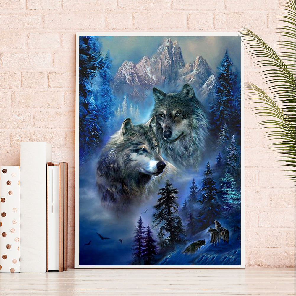 Snow Mountain Wolf - Full Square Drill Diamond Painting 50*60CM