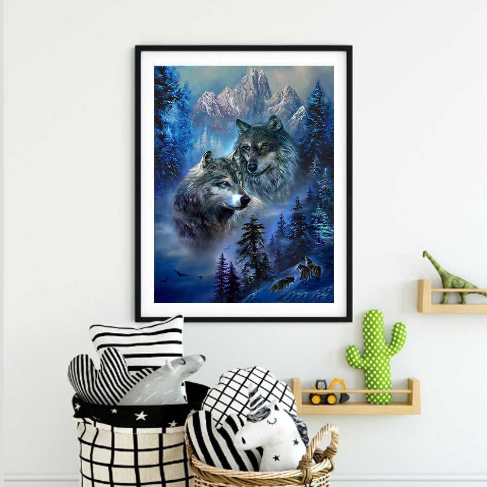 Snow Mountain Wolf - Full Square Drill Diamond Painting 50*60CM