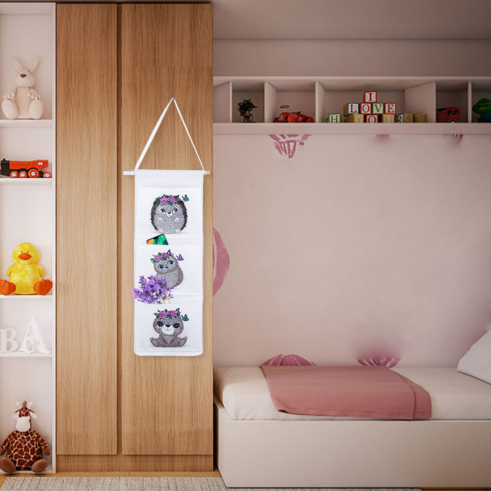 Wall Door Hanging Storage Bag DIY Diamond Painting 3 Pockets Home Organizer
