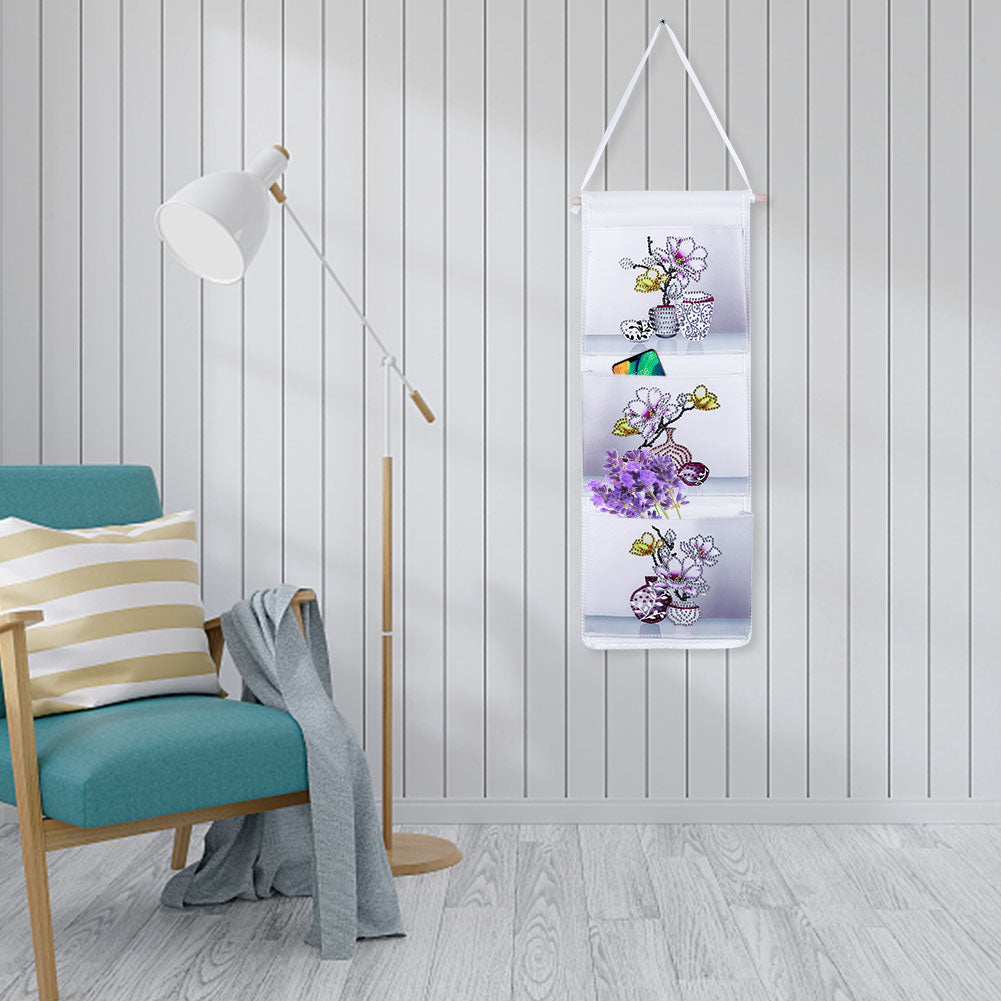 Wall Door Hanging Storage Bag DIY Diamond Painting 3 Pockets Home Organizer