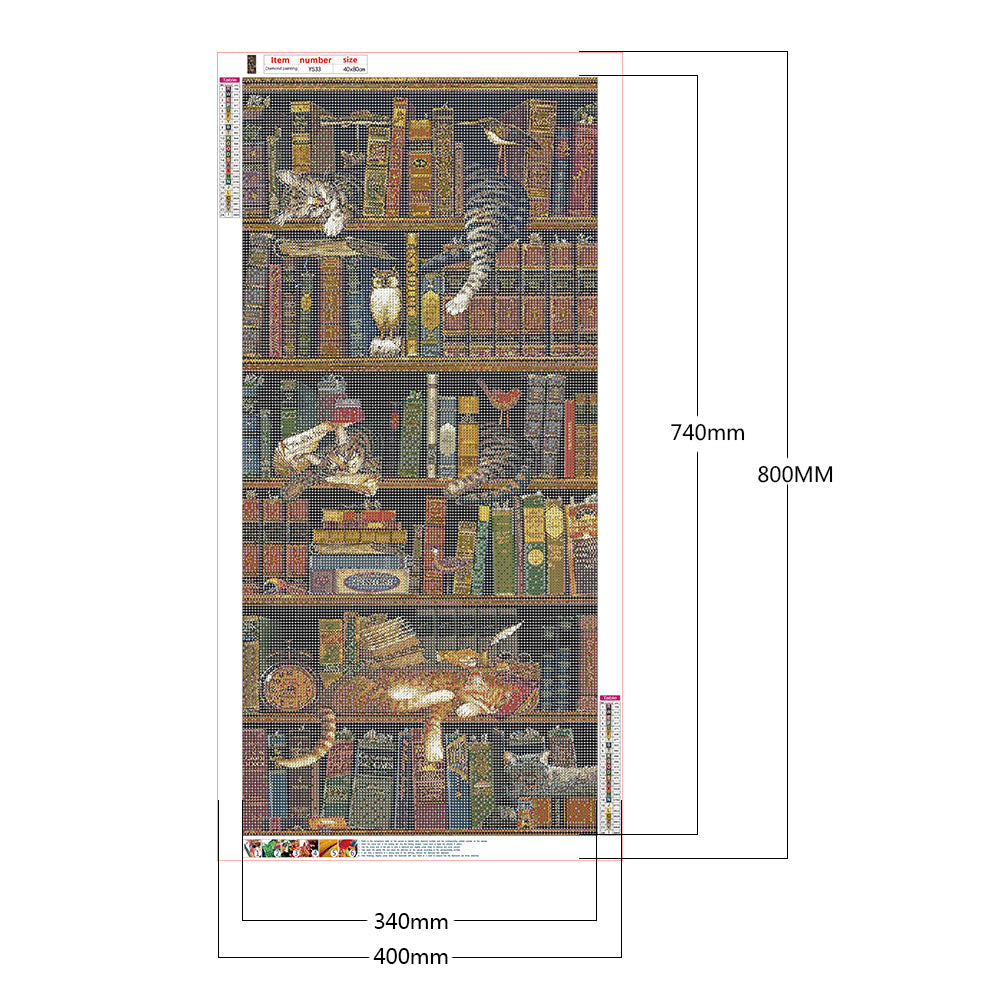 Cat On Bookshelf - Full Round Drill Diamond Painting 40*80CM